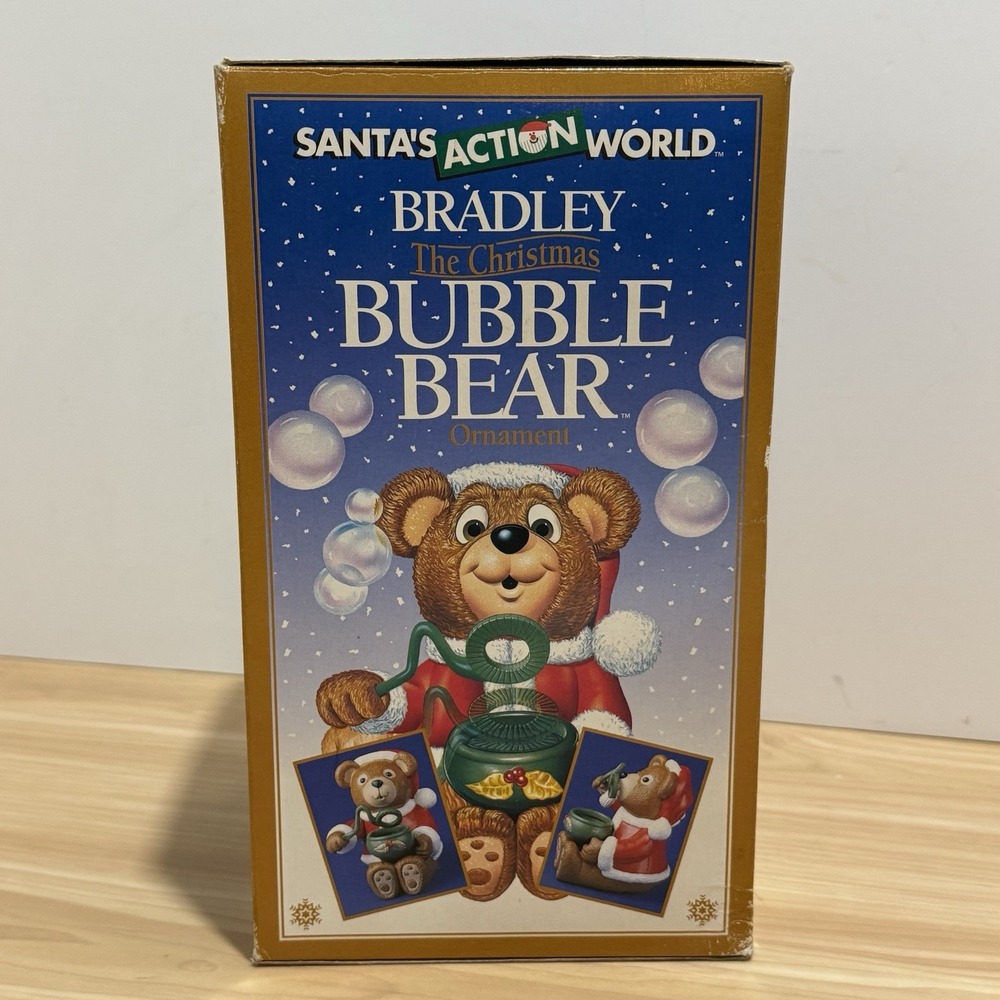 VTG Bradley The Christmas Bubble Bear Ornament 1994 Santa's Action World NEW OB